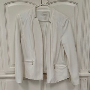 Chico's Women's White Blazer with Zipper Pockets